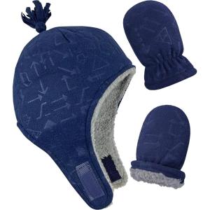 imageNIce Caps Toddler Baby Winter Hat Mitten Set  Kids Boys Girls Gloves Fleece Sherpa LinedNavy Embossed Arrows Infant