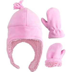 imageNIce Caps Toddler Baby Winter Hat Mitten Set  Kids Boys Girls Gloves Fleece Sherpa LinedPink