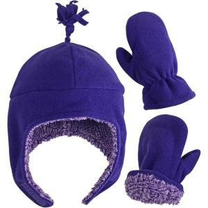 imageNIce Caps Toddler Baby Winter Hat Mitten Set  Kids Boys Girls Gloves Fleece Sherpa LinedPurple