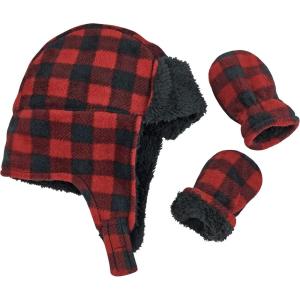 imageNIce Caps Toddler Baby Winter Hat Mitten Set  Kids Boys Girls Gloves Fleece Sherpa LinedRed Buffalo Plaid Trooper Infant