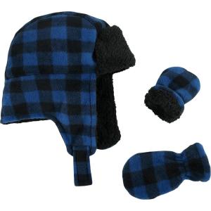 imageNIce Caps Toddler Baby Winter Hat Mitten Set  Kids Boys Girls Gloves Fleece Sherpa LinedRoyal Buffalo Plaid Trooper Infant