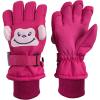 imageNIce Caps Kids Waterproof Snow Gloves Cute Animals Warm Winter ThinsulateMonkey Fuchsia