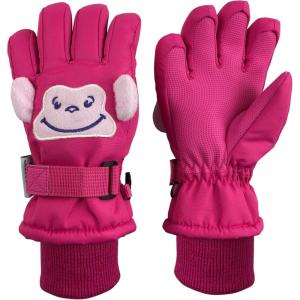 imageNIce Caps Kids Waterproof Snow Gloves Cute Animals Warm Winter ThinsulateMonkey Fuchsia