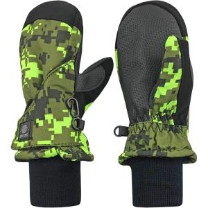 imageNIce Caps Kids Waterproof Snow Mittens Cold Weather Thinsulate InsulatedDigital Camo Neon Green